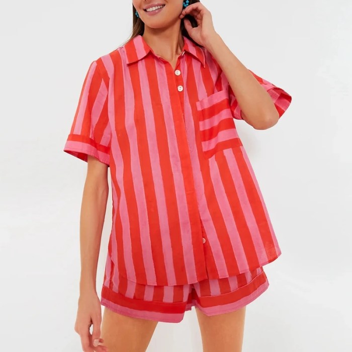 women's candy stripe short sleeve shirt tops + shorts set Women's Candy Stripe Short Sleeve Shirt Tops + Shorts Set 2