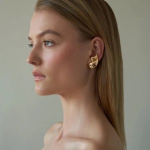 Peri's Gold Plated Double Layered Water Drop Stud Earrings