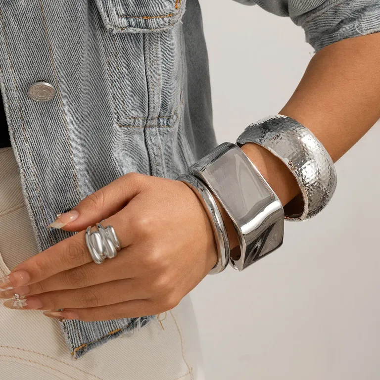DIAZI Exaggerated Punk Irregular Wide Cuff Bangle 2