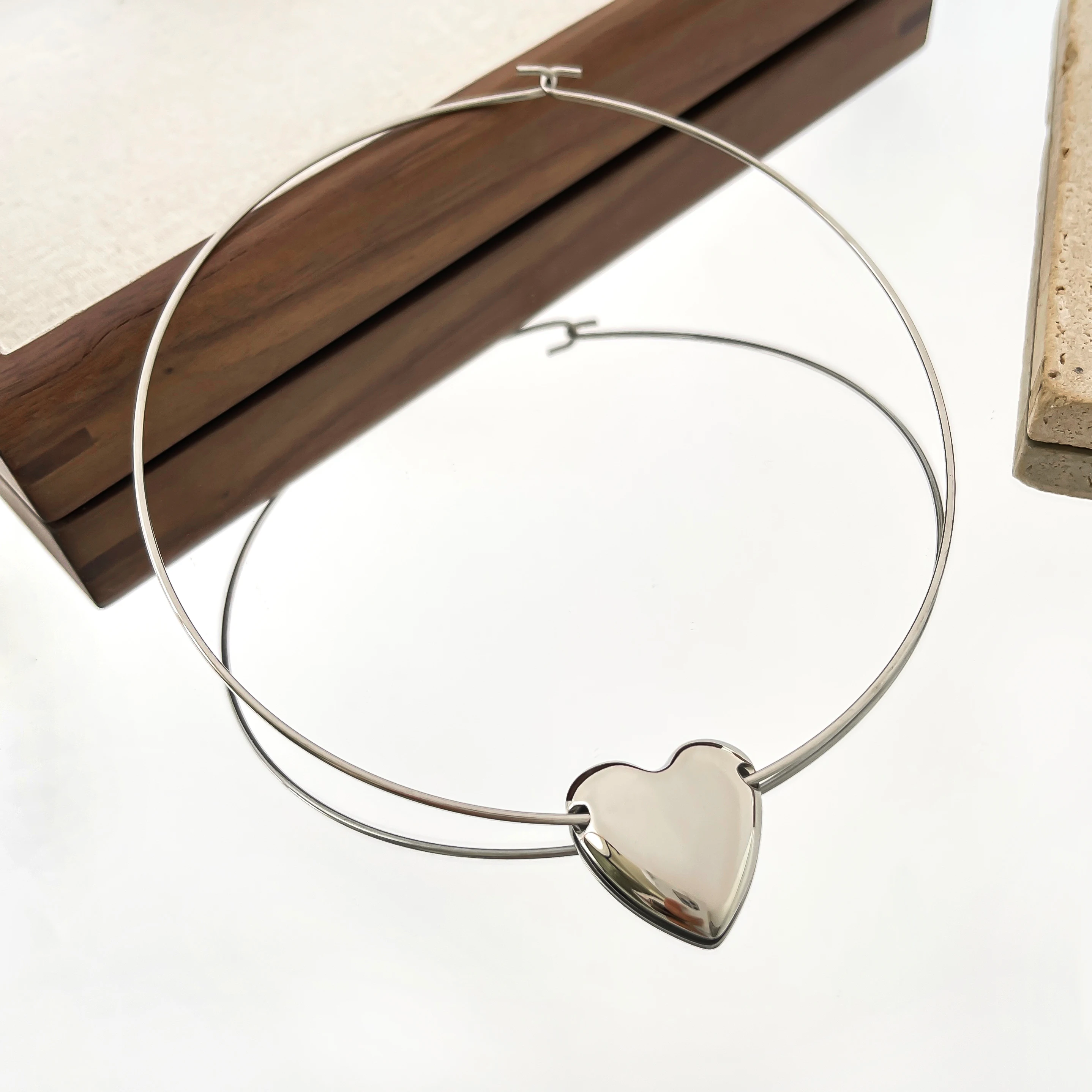 Peri's Stainless Steel Silver Plated Choker Heart Pendant Necklace 5