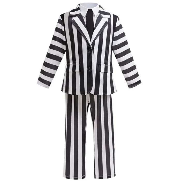 Kids Beetle Juice Striped Costume Halloween Dress Up Party 2