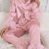 hiloca satin pyjamas with feathers trouser suits high waist sleepwear women pajama sets with pants single breasted sets briedmaid bridal set Hiloca Satin Pyjamas With Feathers - Trouser Suits High Waist Sleepwear Women Pajama Sets With Pants Single Breasted Sets Briedmaid bridal set 2