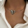 peri's stainless steel silver plated choker heart pendant necklace Peri's Stainless Steel Silver Plated Choker Heart Pendant Necklace 3