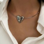 Peri's Stainless Steel Silver Plated Choker Heart Pendant Necklace 3