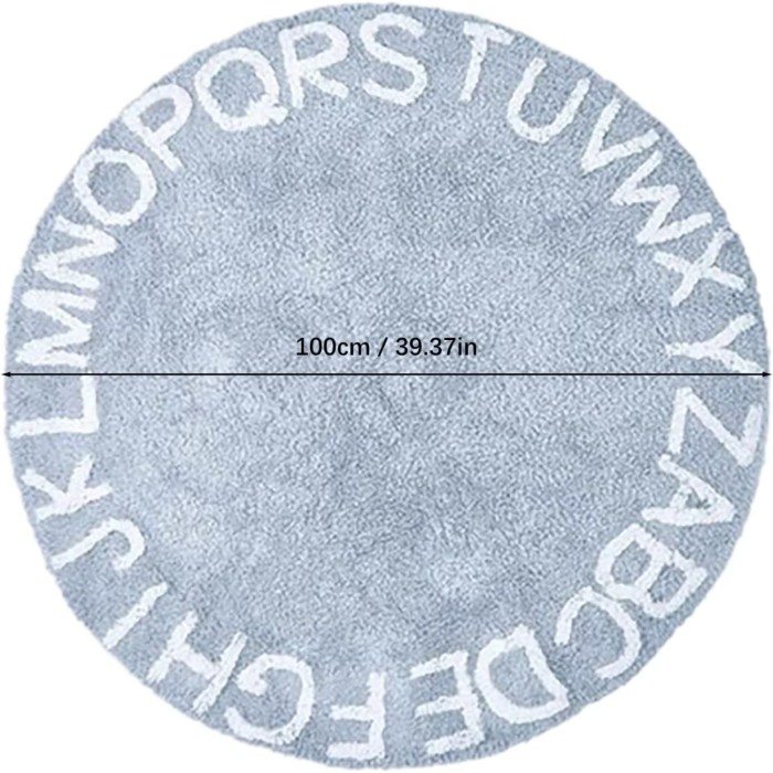 White Round Plush Alphabet Nursery Rug 3