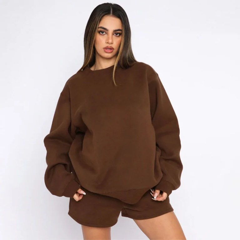 Women's long sleeved sportswear jogging Shorts = Oversized Sweatshirt 1