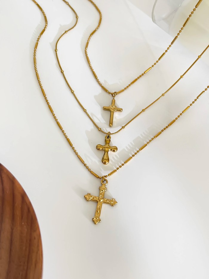 peri's 3 design gold plated cross pendant necklace Peri's 3 Design Gold Plated Cross Pendant Necklace 5