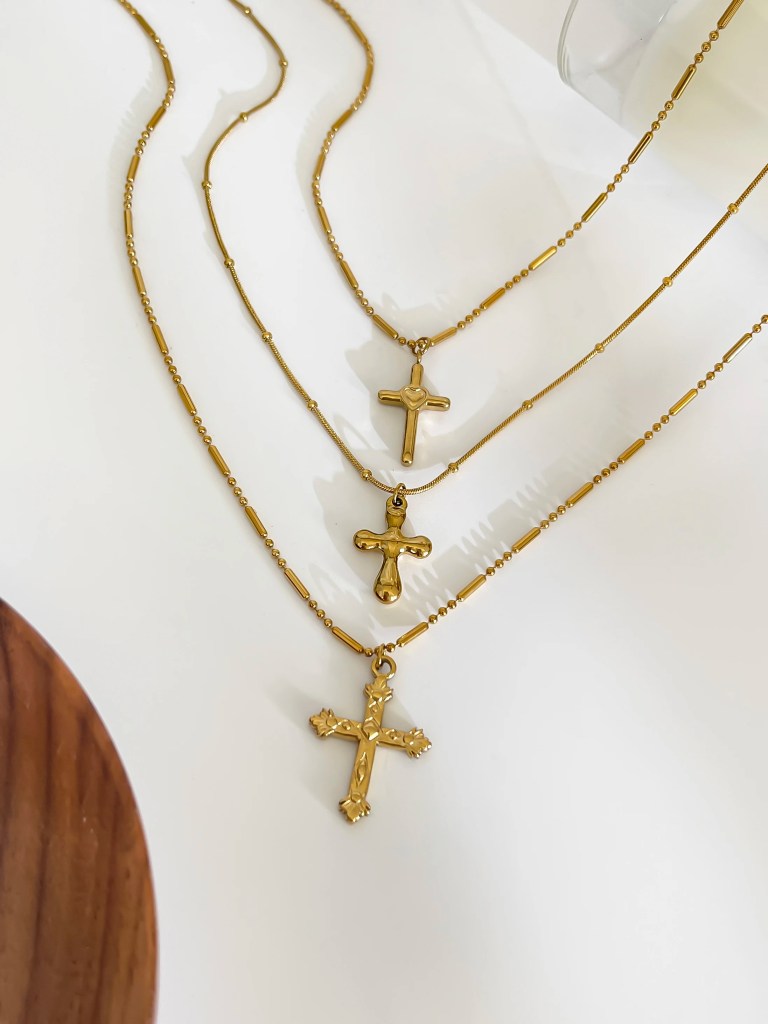 Peri's 3 Design Gold Plated Cross Pendant Necklace 5