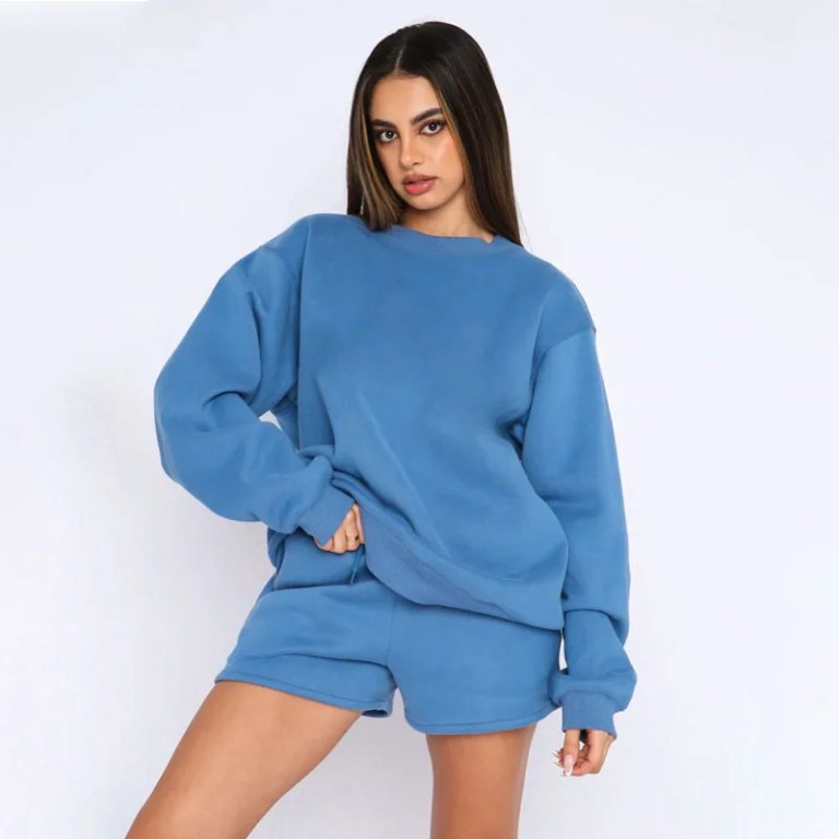 Women's long sleeved sportswear jogging Shorts = Oversized Sweatshirt 5