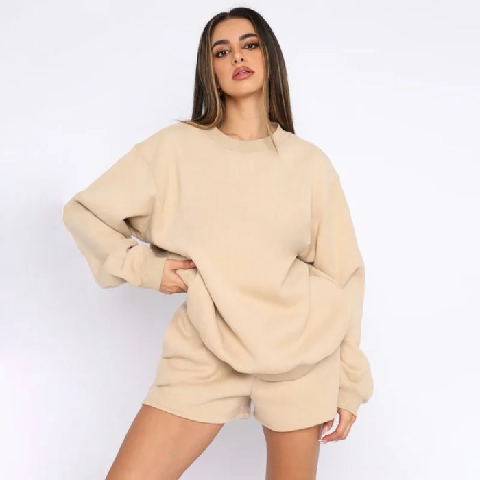 Women's long sleeved sportswear jogging Shorts = Oversized Sweatshirt