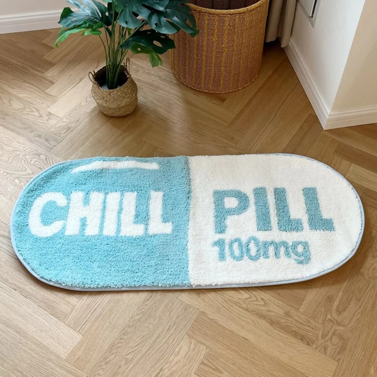 pink and blue chill pill oval tufted mat Pink and Blue Chill Pill Oval Tufted Mat 1