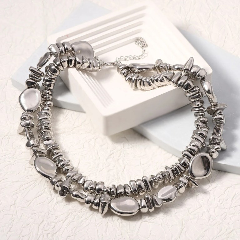 2pcs/set Vintage Silver Acrylic Chains Choker Necklaces Perfect Gift! 2