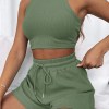women's summer sleeveless waffle vest + casual tethered shorts set Women's Summer Sleeveless Waffle Vest + Casual Tethered Shorts Set 3