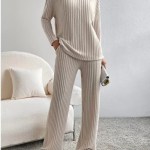 Women's Thin knit cotton Top + Stripe Pant Set 1