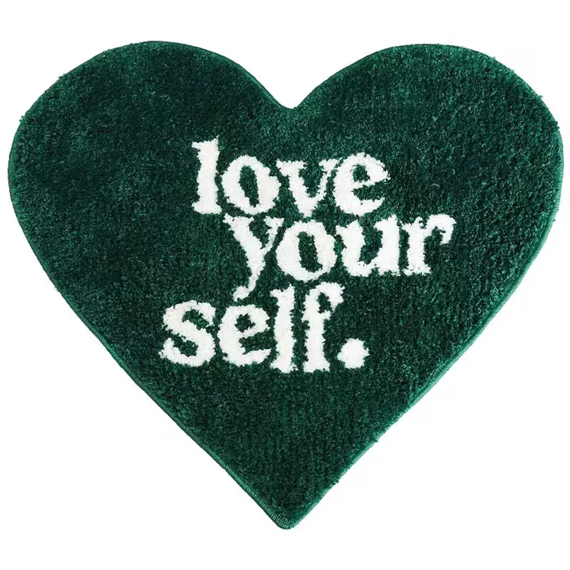 love yourself green heart fluffy rug mat Love Yourself Green Heart Fluffy Rug Mat