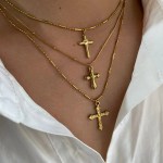 Peri's 3 Design Gold Plated Cross Pendant Necklace 2