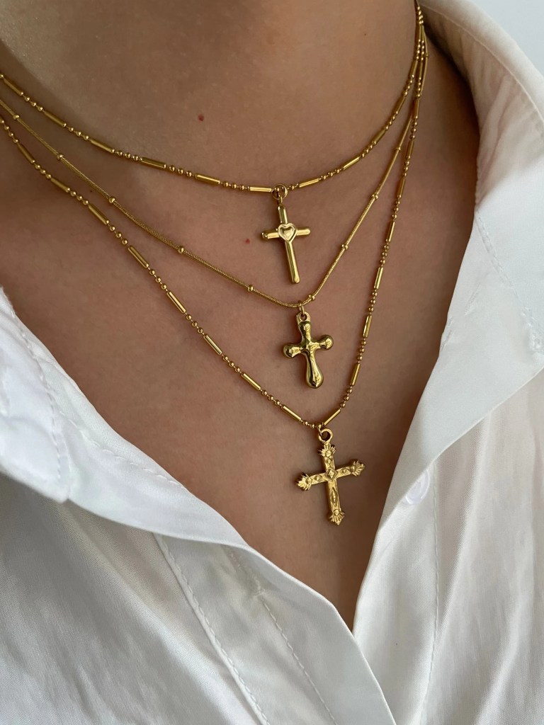 Peri's 3 Design Gold Plated Cross Pendant Necklace 2