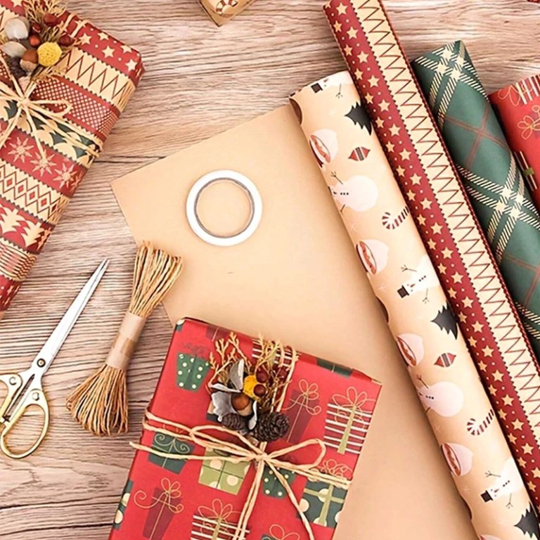 10Pcs Christmas Kraft Wrapping Paper 4