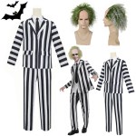 beetle juice black and white striped halloween costume + wig Beetle Juice Black and White Striped Halloween Costume + Wig 1