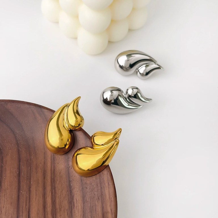 Peri's Gold Plated Double Layered Water Drop Stud Earrings 5