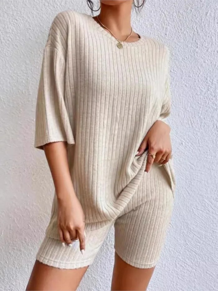 women's summer relaxed top + skin short biker shorts Women's Summer Relaxed Top + Skin Short Biker Shorts 2