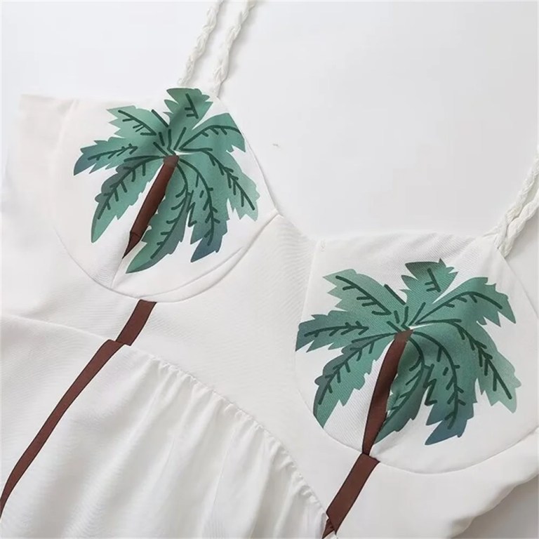 Women's Summer Palm White backless camisole dress 3