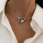Peri's Stainless Steel Silver Plated Choker Heart Pendant Necklace 2