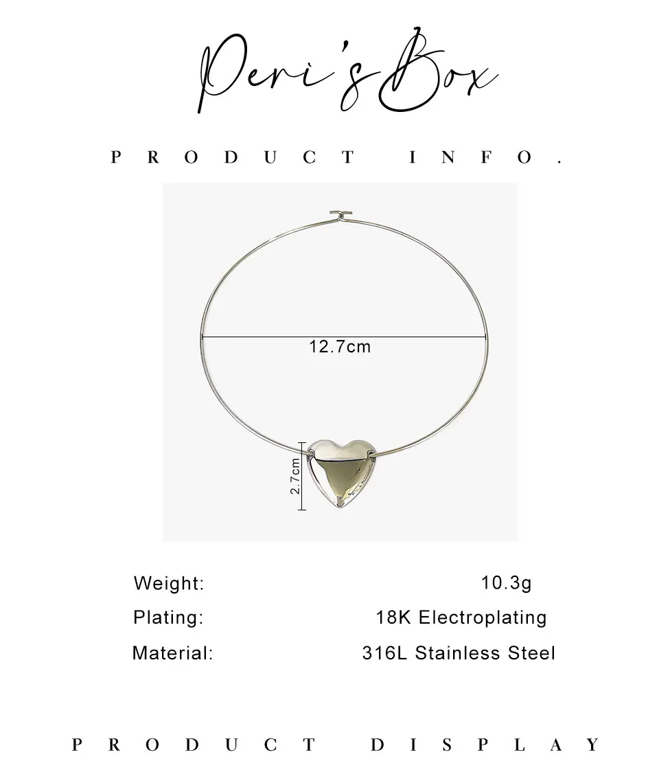 Peri's Stainless Steel Silver Plated Choker Heart Pendant Necklace Peri's Stainless Steel Silver Plated Choker Heart Pendant Necklace