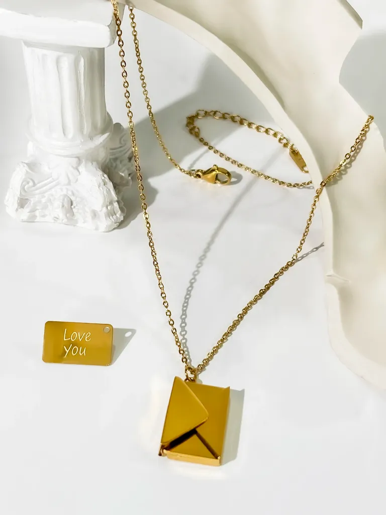 Peri's Love You Card Opening Envelope Pendant Women's Necklace Gold 4