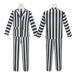 beetle juice black and white striped halloween costume + wig Beetle Juice Black and White Striped Halloween Costume + Wig 2