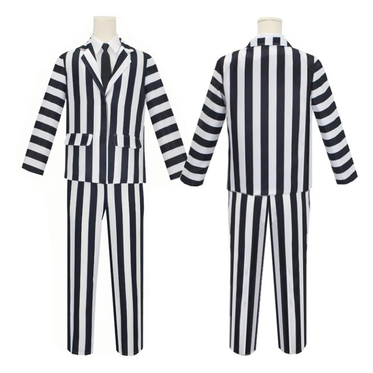 beetle juice black and white striped halloween costume + wig Beetle Juice Black and White Striped Halloween Costume + Wig 2