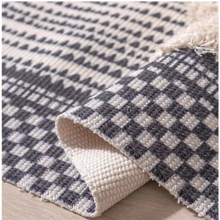 boho woven cotton rug with tassel, (90cm x 60cm)' Boho Woven Cotton Rug with Tassel, (90cm X 60cm)' 2