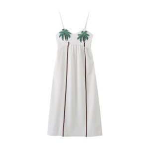 Women's Summer Palm White backless camisole dress