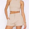 women's summer sleeveless waffle vest + casual tethered shorts set Women's Summer Sleeveless Waffle Vest + Casual Tethered Shorts Set