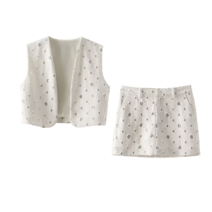 pb new women's beaded decora open vest + mini skirt set in white PB New Women's Beaded Decora Open Vest + Mini Skirt Set in white 1