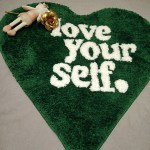 love yourself green heart fluffy rug mat Love Yourself Green Heart Fluffy Rug Mat 1