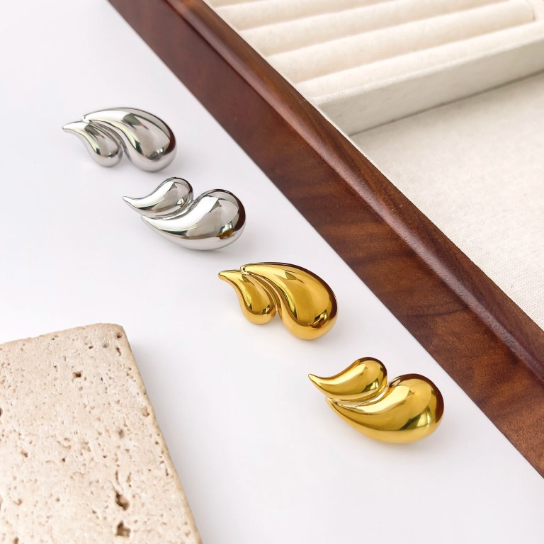 Peri's Gold Plated Double Layered Water Drop Stud Earrings 3