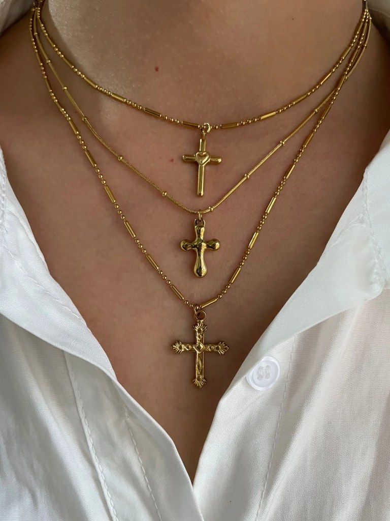 Peri's 3 Design Gold Plated Cross Pendant Necklace 1