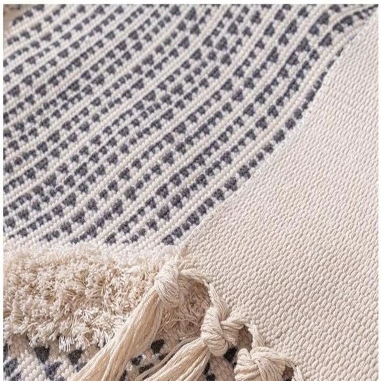 boho woven cotton rug with tassel, (90cm x 60cm)' Boho Woven Cotton Rug with Tassel, (90cm X 60cm)' 3