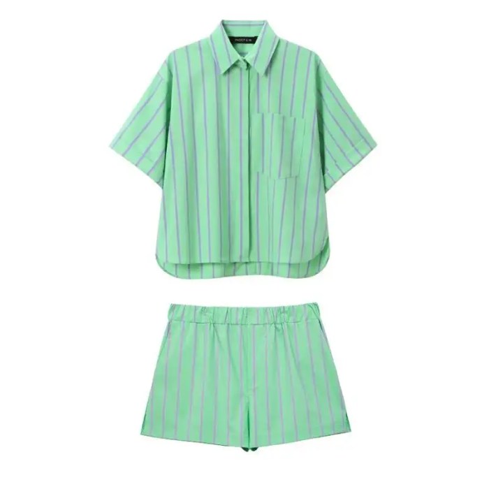 women's summer stripe 2 piece shorts + shirt set Women's Summer Stripe 2-piece Shorts + Shirt Set