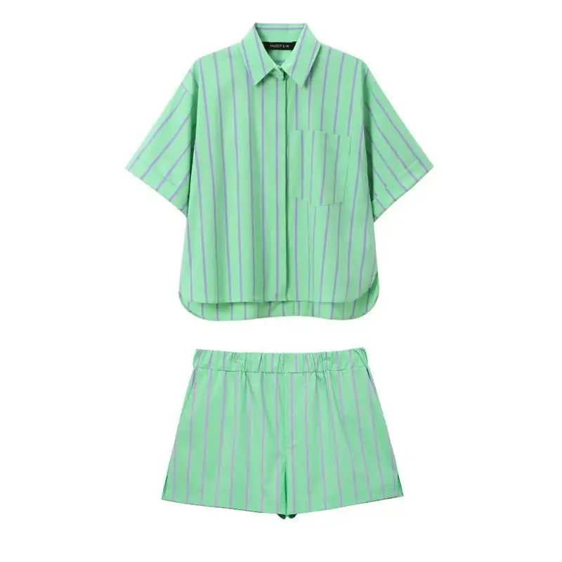 women's summer stripe 2 piece shorts + shirt set Women's Summer Stripe 2-piece Shorts + Shirt Set