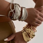 DIAZI Punk Exaggerated Geometric Metal Cuff Bangles 1