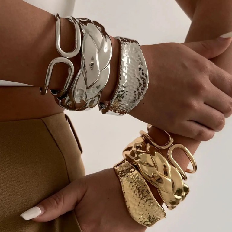 DIAZI Punk Exaggerated Geometric Metal Cuff Bangles 1