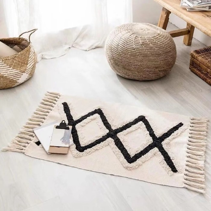 boho natural farmhouse tufted accent rug with tassels Boho Natural Farmhouse Tufted Accent Rug with Tassels