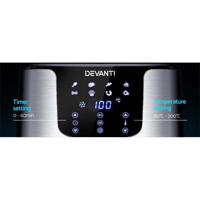 Private: Devanti Air Fryer 7L LCD Fryers Stainless Steel Devanti Air Fryer 7L LCD Fryers Stainless Steel