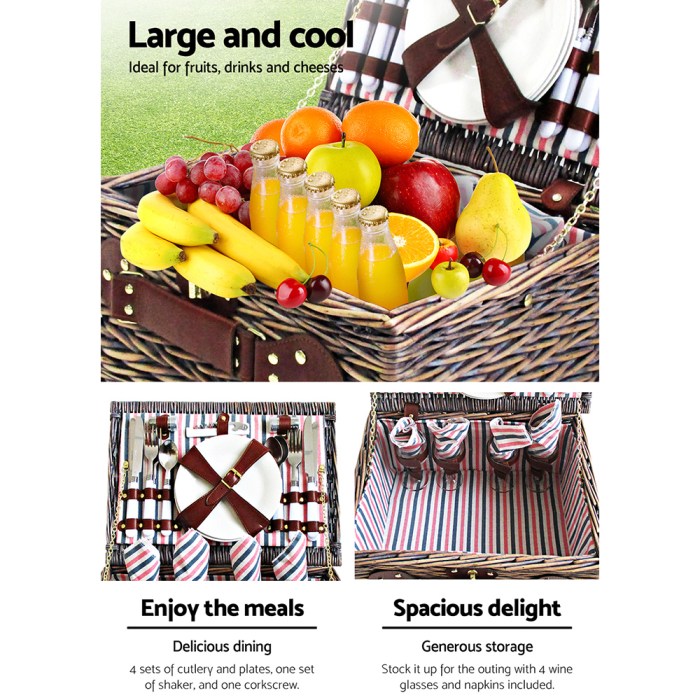 Alfresco 4 Person Picnic Basket Set Insulated Blanket Bag Alfresco 4 Person Picnic Basket Set Insulated Blanket Bag