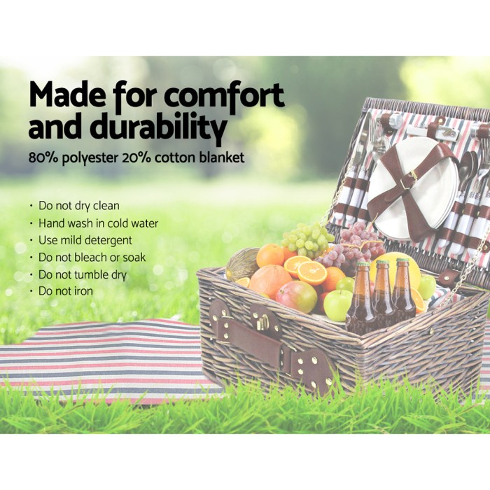 Alfresco 4 Person Picnic Basket Set Insulated Blanket Bag Alfresco 4 Person Picnic Basket Set Insulated Blanket Bag