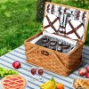Alfresco 4 Person Picnic Basket Set Wooden Blanket Bag Insulated Alfresco 4 Person Picnic Basket Set Wooden Blanket Bag Insulated