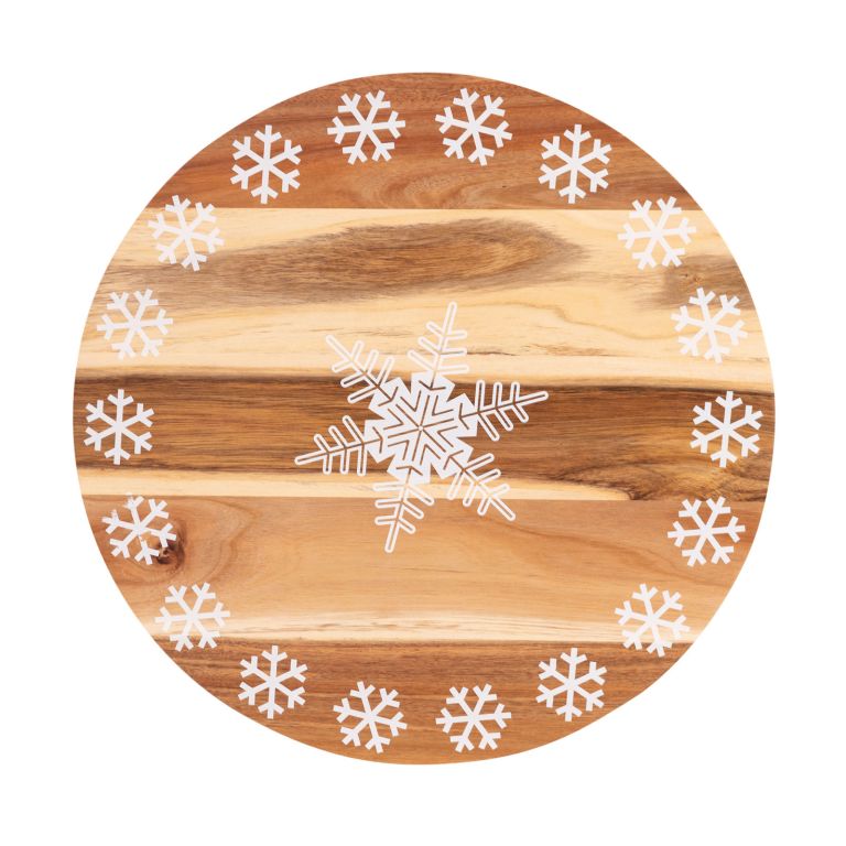 Bread and Butter 18 Inch Print Wooden Lazy Susan Tray – White Snowflake