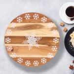 Bread and Butter 18 Inch Print Wooden Lazy Susan Tray – White Snowflake
